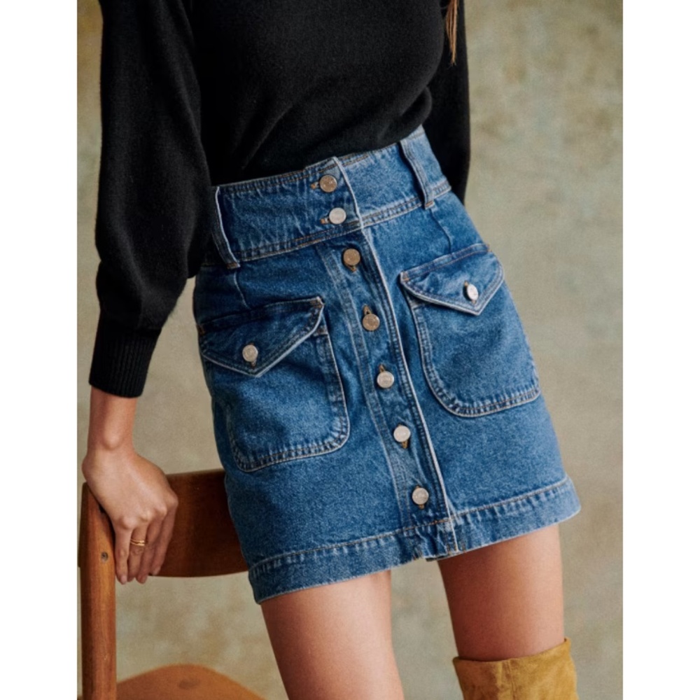 Sezane Blue Denim Button-Front Mini Skirt